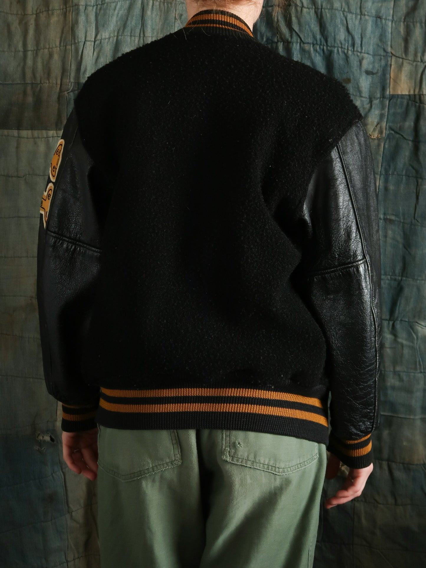 1960s Sherpa Black Letterman Jacket Size M/L