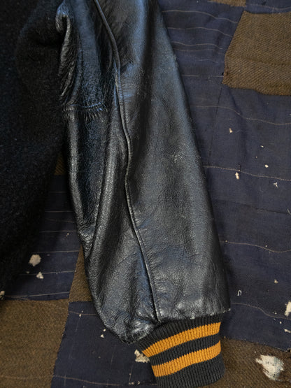 1960s Sherpa Black Letterman Jacket Size M/L