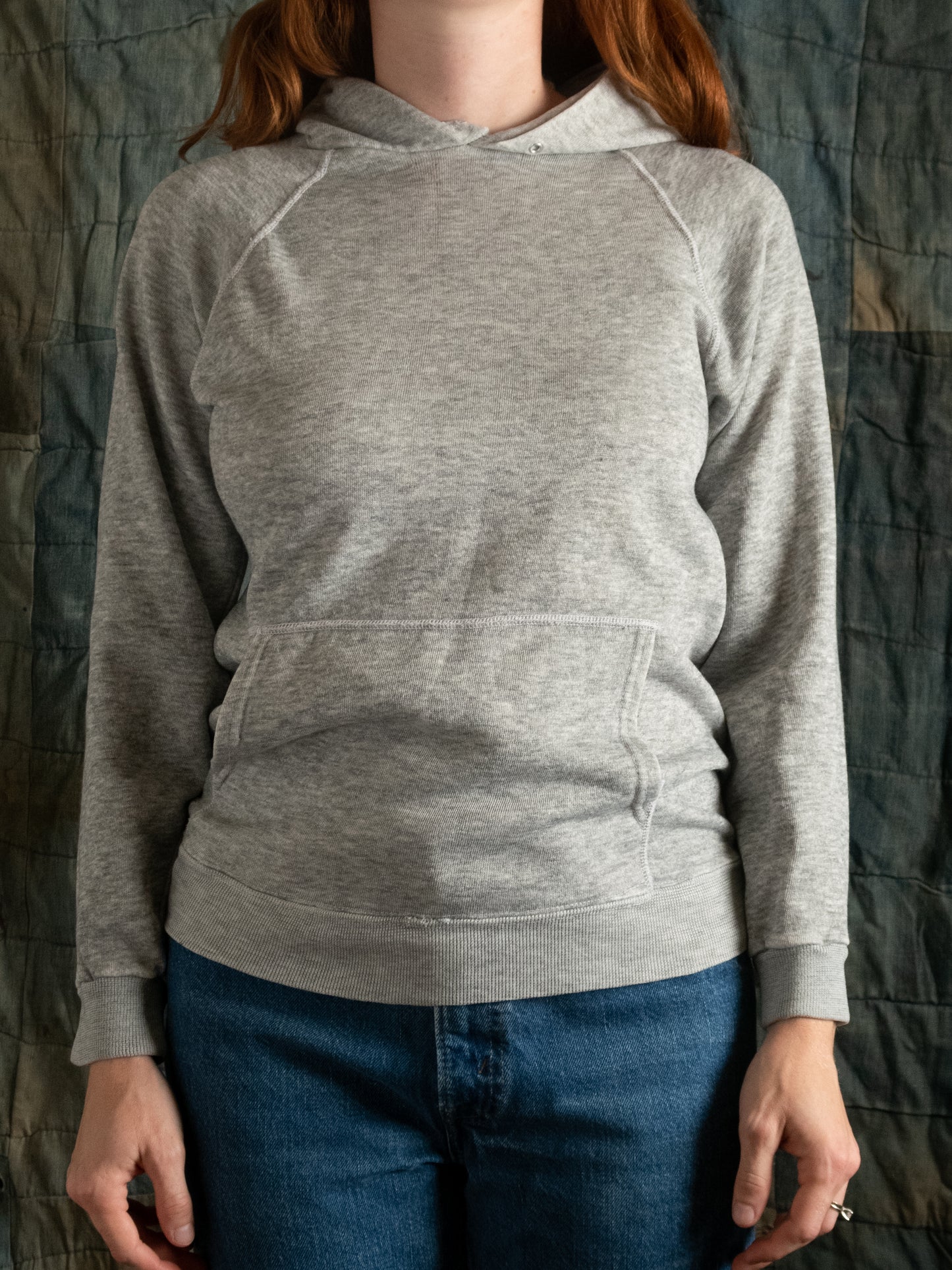 1970s Blank Heather Grey Hooded Sweatshirt Size M