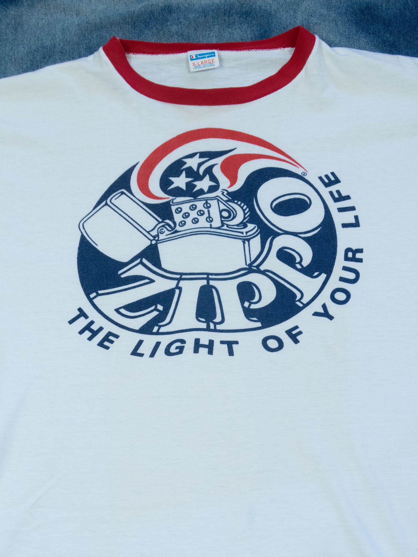 1980s Zippo Lighter Champion Ringer T-Shirt Size L